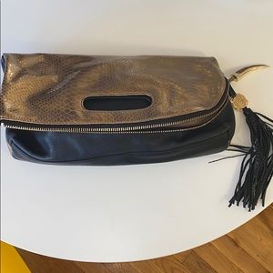 Vince Camuto gold python leather clutch